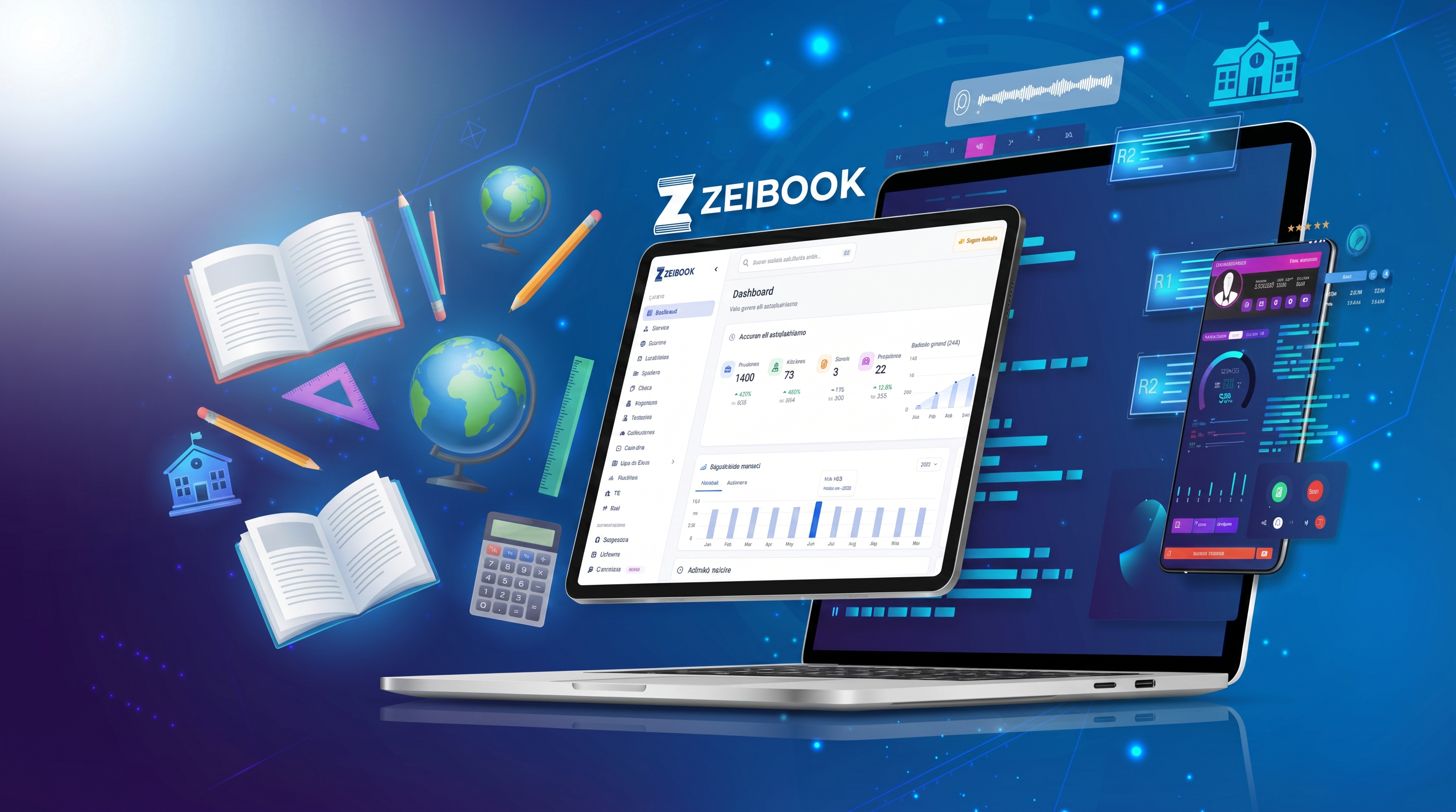 Zeibook Dashboard en laptop y móvil