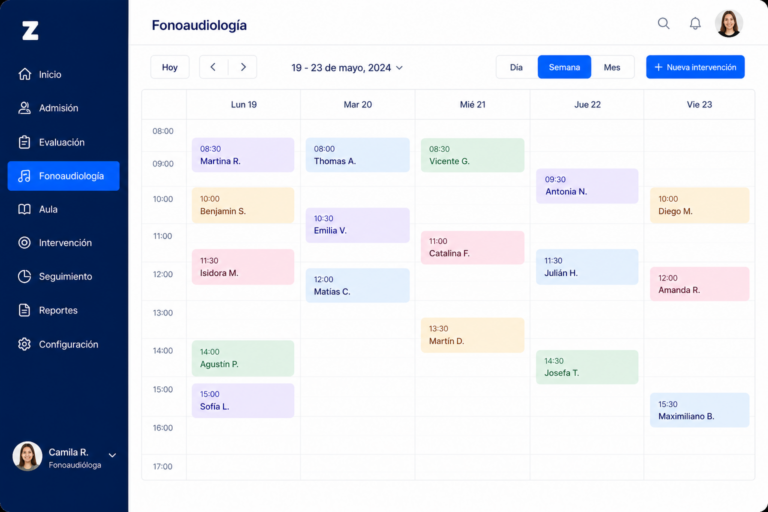 Dashboard de ZeiBook para gestión de admisión en Escuelas de Lenguaje